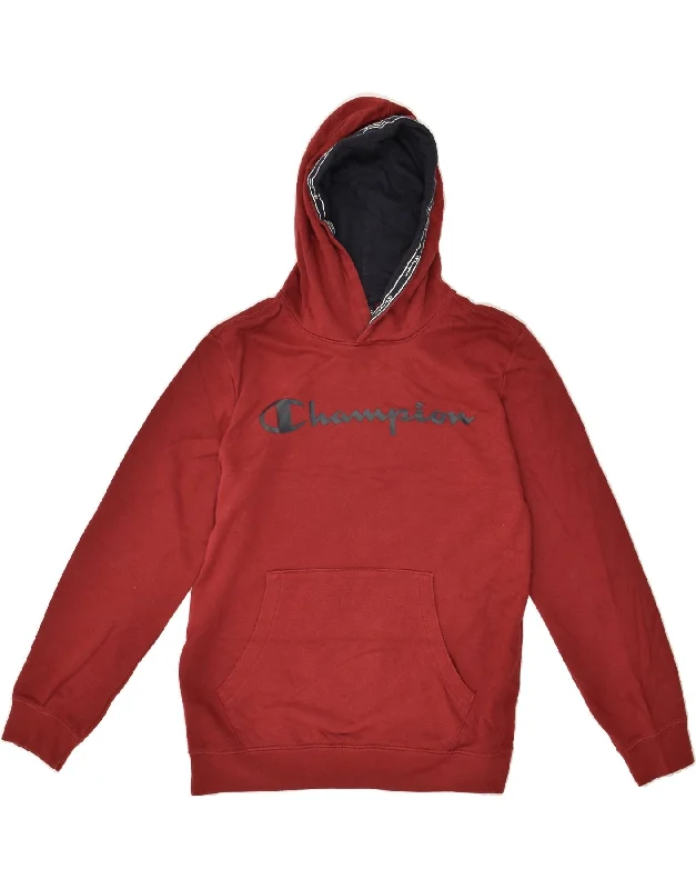 men's fleece-lined hoodies -CHAMPION Boys Graphic Hoodie Jumper 13-14 Years XL Red Polyester