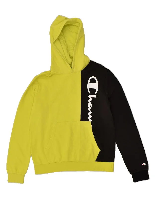 men's high-quality hoodies -CHAMPION Boys Graphic Hoodie Jumper 15-16 Years 2XL Yellow Colourblock