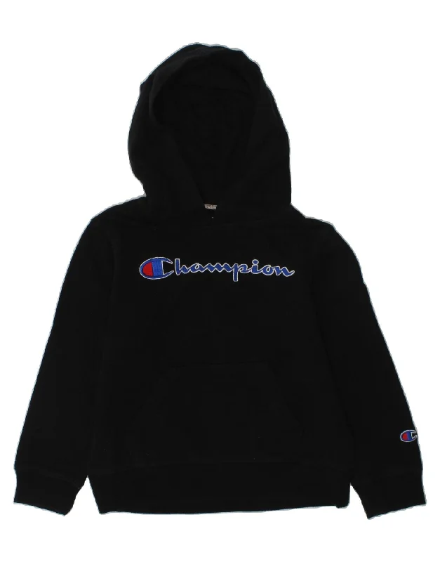 men's workout sweatshirt hoodies -CHAMPION Boys Graphic Hoodie Jumper 5-6 Years Black Cotton