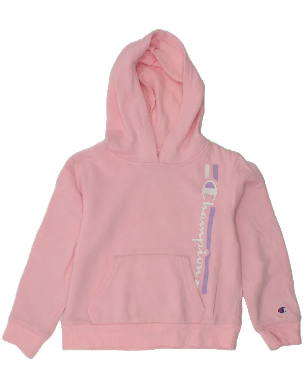 men's oversized sweatshirt hoodies -CHAMPION Boys Graphic Hoodie Jumper 5-6 Years Pink Cotton