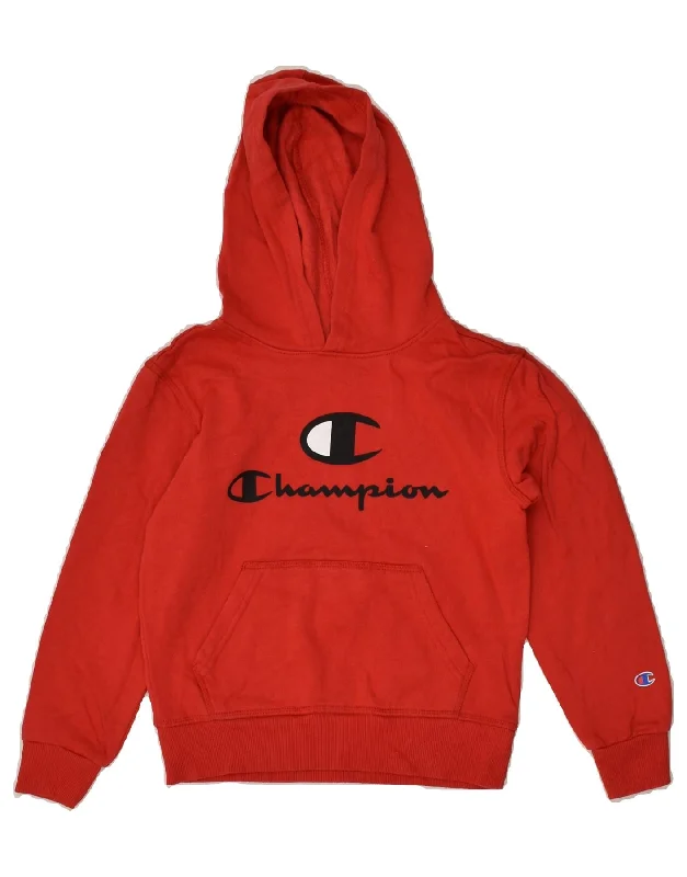 men's pullover hoodie for winter -CHAMPION Boys Graphic Hoodie Jumper 6-7 Years Red Cotton