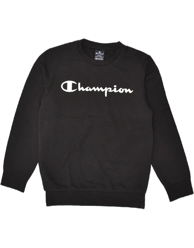 men's cotton blend hoodies -CHAMPION Boys Graphic Sweatshirt Jumper 11-12 Years Large  Black