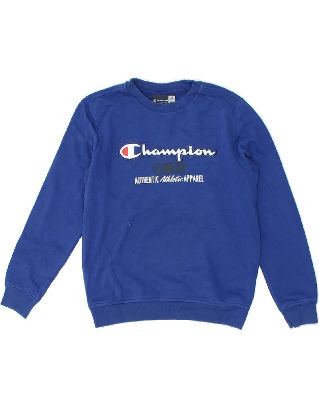 men's heavy-duty hoodies -CHAMPION Boys Graphic Sweatshirt Jumper 9-10 Years Medium Blue Cotton