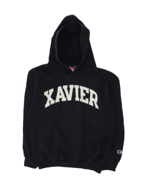 men's athletic hoodie jackets -CHAMPION Boys Xavier Graphic Hoodie Jumper 9-10 Years Medium Navy Blue