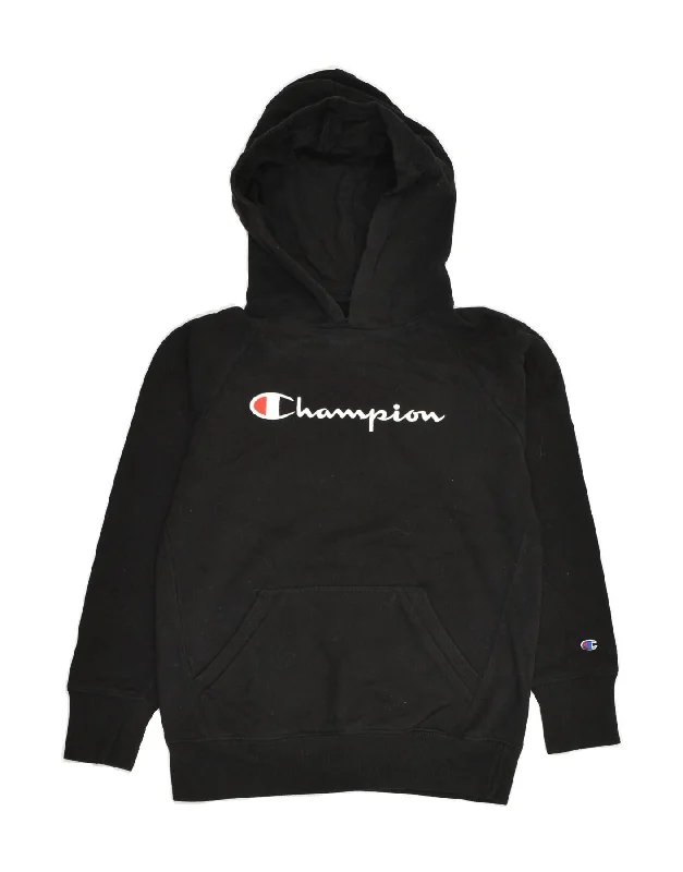 men's warm winter hoodies -CHAMPION Girls Graphic Hoodie Jumper 13-14 Years Large Black Cotton