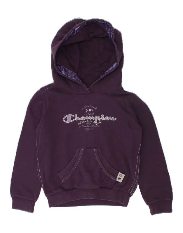 men's hoodie sweatshirt -CHAMPION Girls Graphic Hoodie Jumper 3-4 Years 2XS  Purple Cotton