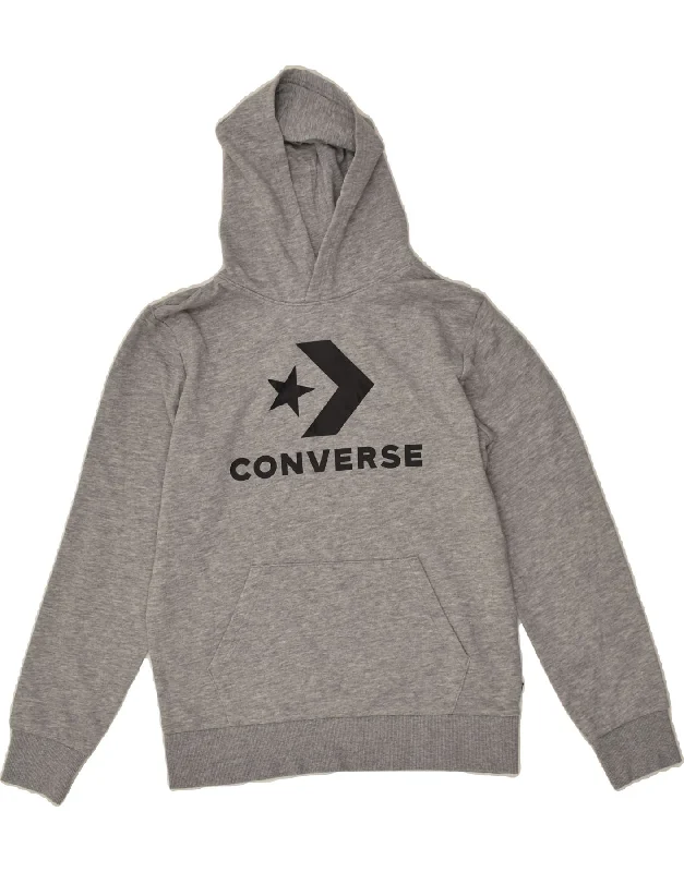 men's hoodies with logos -CONVERSE Boys Graphic Hoodie Jumper 12-13 Years Large Grey Cotton