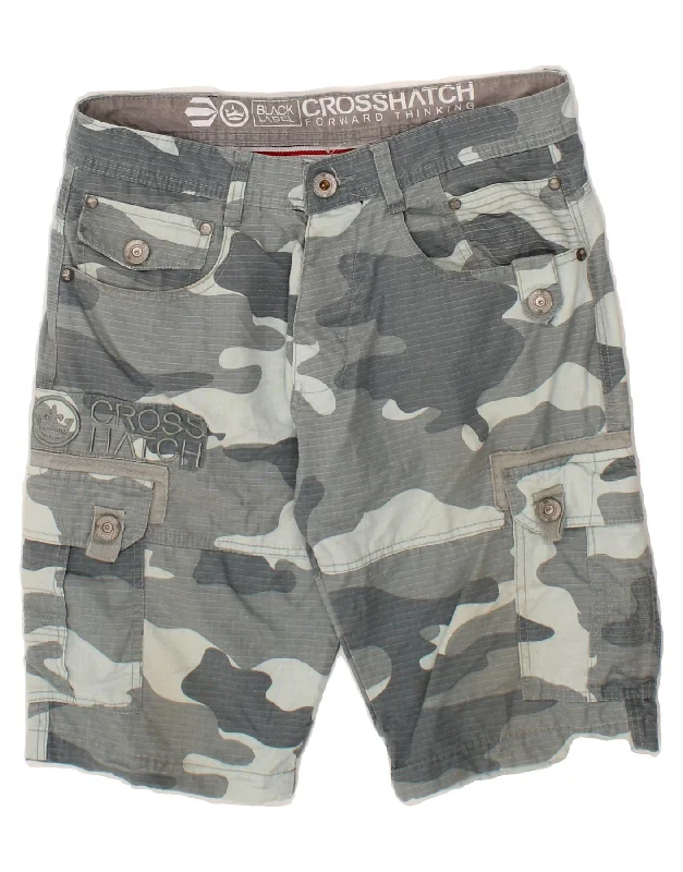 CROSSHATCH Mens Cargo Shorts W32 Medium Grey Camouflage Cotton