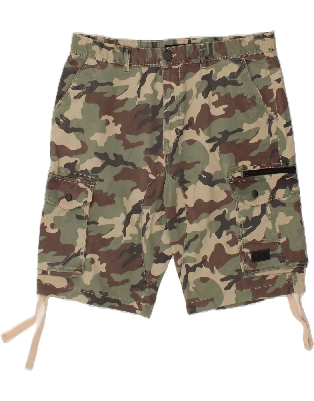 DENIM STYLE Mens Cargo Shorts W36 Large  Green Camouflage Cotton