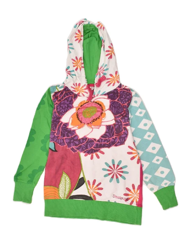 men's hoodie with zippered pockets -DESIGUAL Girls Graphic Hoodie Jumper 5-6 Years Multicoloured Floral Cotton