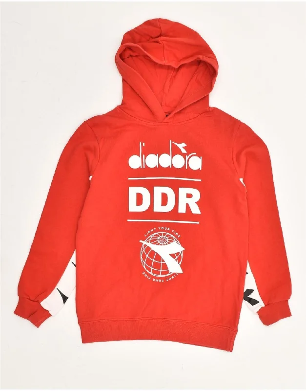 men's hoodie with creative prints -DIADORA Boys Graphic Hoodie Jumper 11-12 Years Red Colourblock Cotton