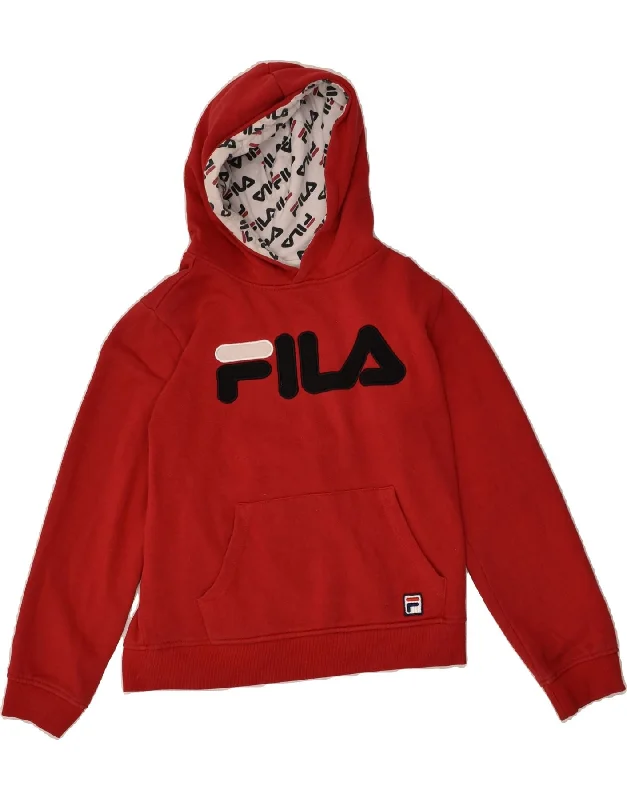 men's hoodie with pockets -FILA Boys Graphic Hoodie Jumper 10-11 Years Large Red Cotton