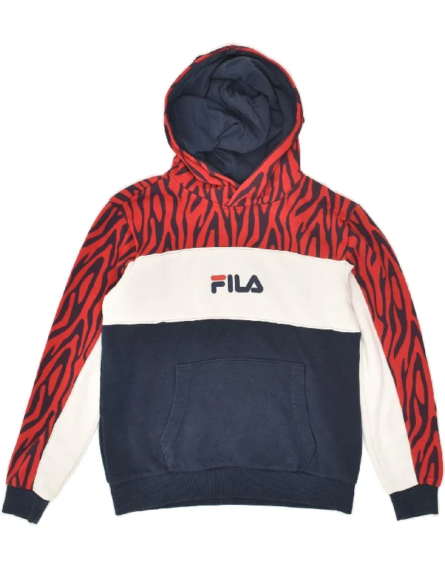 men's hoodie sweatshirt -FILA Boys Graphic Hoodie Jumper 11-12 Years Multicoloured Colourblock