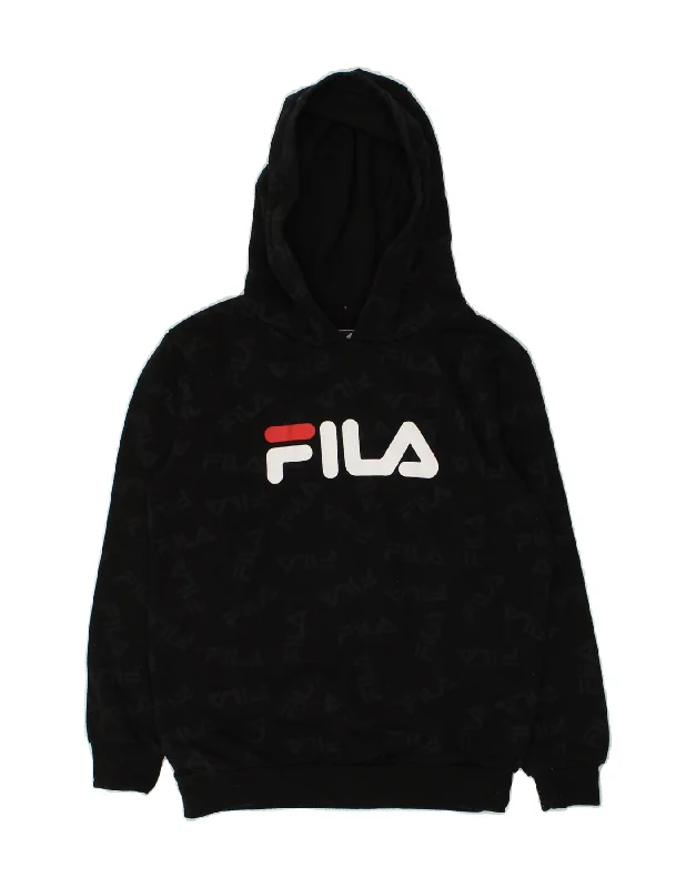 men's hoodie for chilly evenings -FILA Boys Graphic Hoodie Jumper 12-13 Years Black Polyester