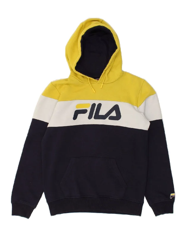 men's athletic hoodies -FILA Boys Graphic Hoodie Jumper 13-14 Years Navy Blue Colourblock