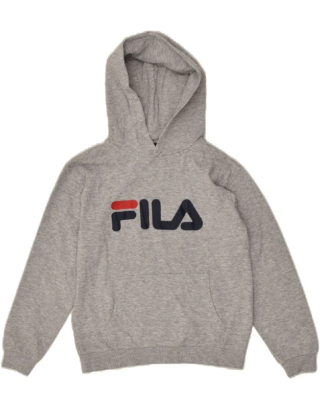 men's cozy hoodies -FILA Boys Graphic Hoodie Jumper 9-10 Years Grey Cotton