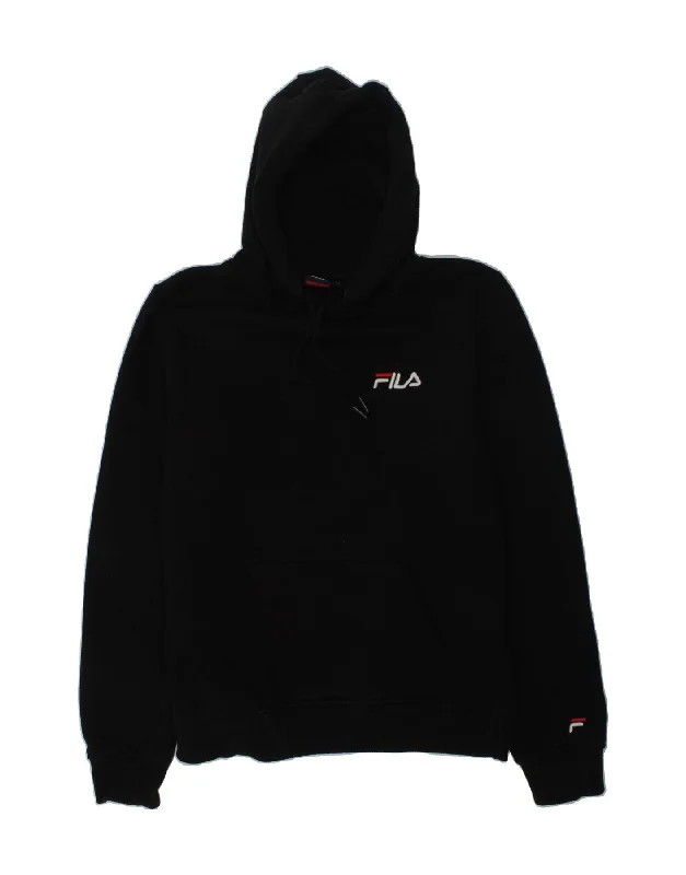 men's stylish pullover sweatshirts -FILA Boys Hoodie Jumper 14-15 Years Black Cotton