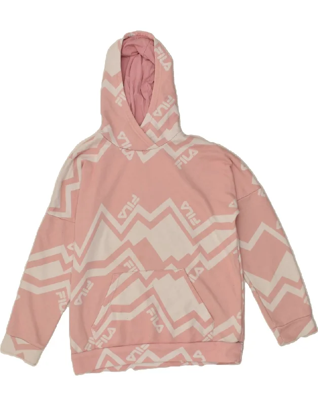 men's cozy fleece sweatshirts -FILA Girls Oversized Graphic Hoodie Jumper 12-13 Years Pink Cotton