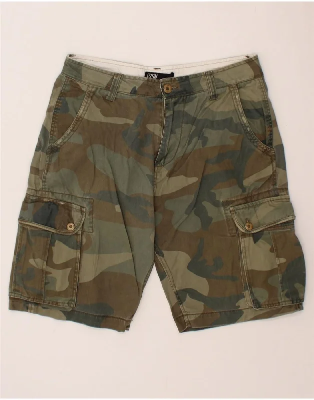 FISHBONE Mens Cargo Shorts Medium W34 Khaki Camouflage Cotton