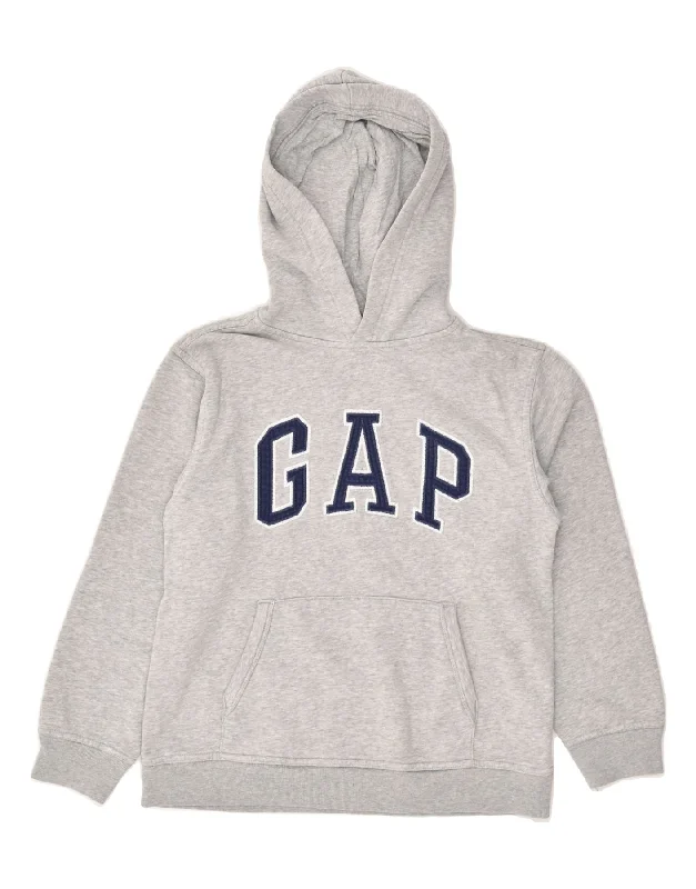 men's zip-up hoodie for hiking -GAP Boys Graphic Hoodie Jumper 10-11 Years Grey Cotton