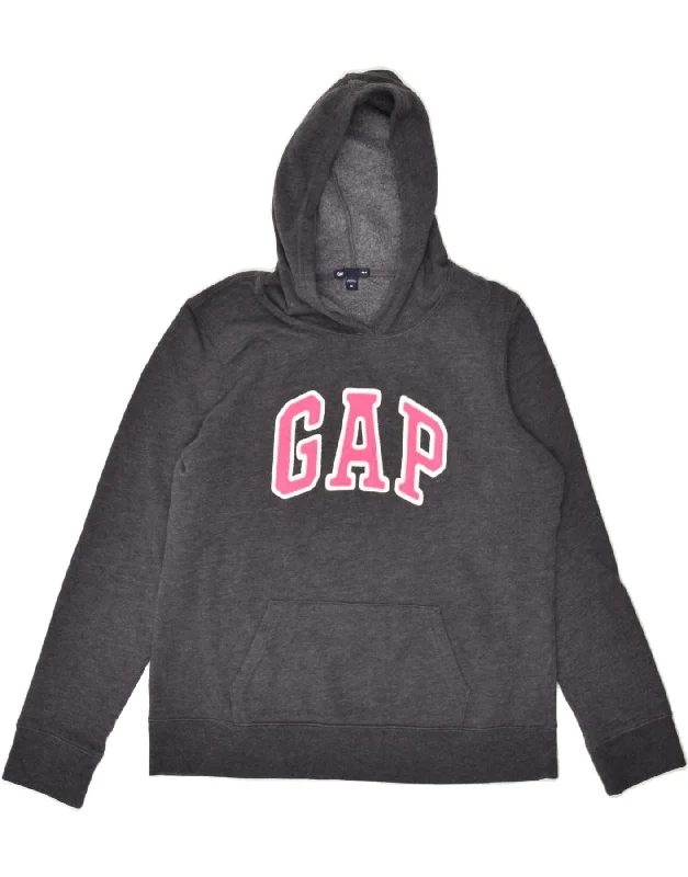 men's casual zip-up hoodies -GAP Girls Graphic Hoodie Jumper 15-16 Years Medium Grey