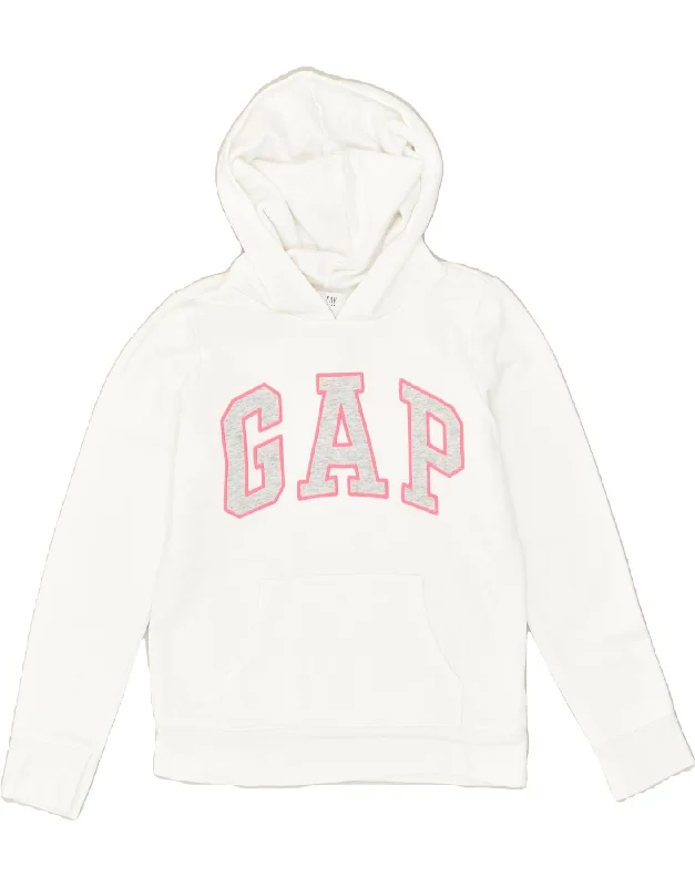 men's hoodie for outdoor workouts -GAP Girls Graphic Hoodie Jumper 9-10 Years Large White Cotton