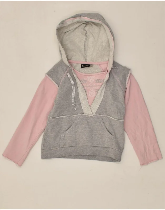 men's hoodie for outdoor wear -GEOX Girls Graphic Hoodie Jumper 2-3 Years Grey Colourblock Cotton