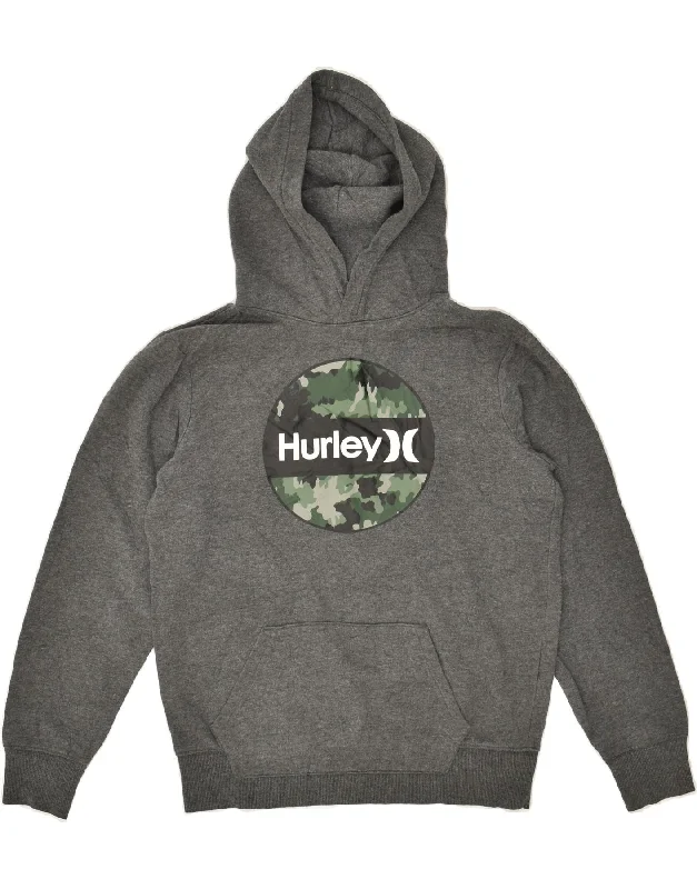 men's hoodie with creative prints -HURLEY Boys Graphic Hoodie Jumper 14-15 Years Large  Grey Cotton