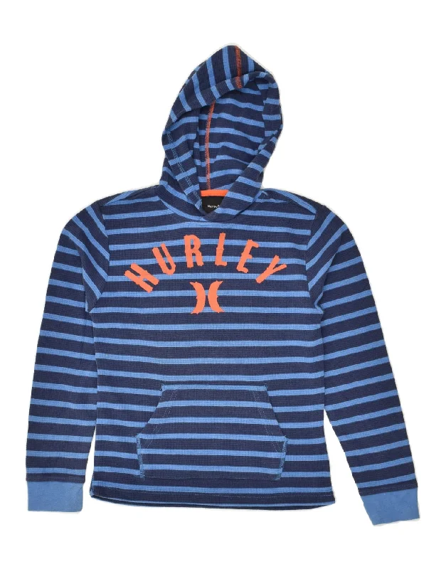 men's athletic hoodies -HURLEY Boys Graphic Hoodie Jumper 7-8 Years Medium Navy Blue Striped