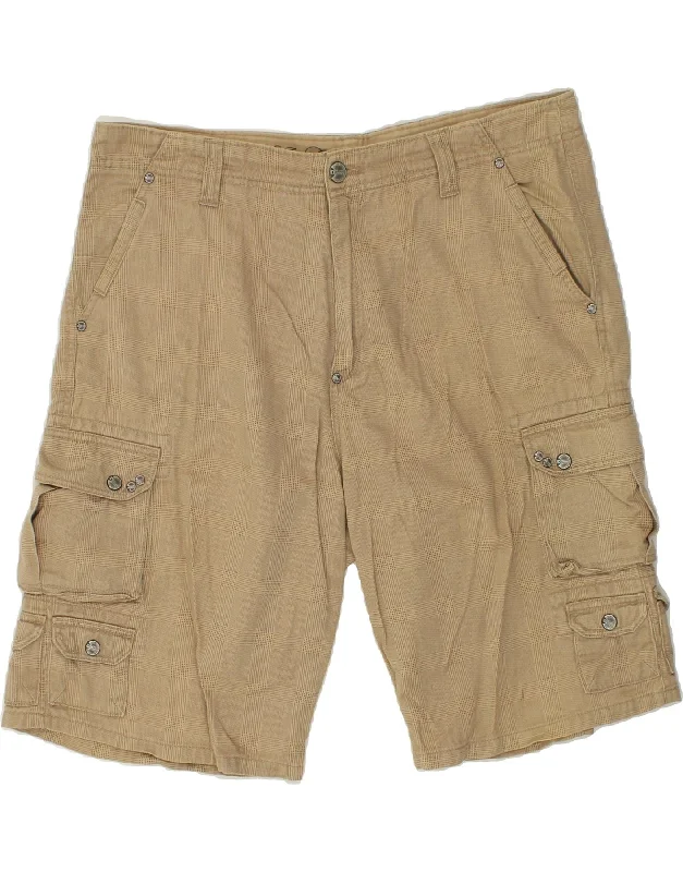 IDENTIC Mens Cargo Shorts W36 Large  Beige Check Cotton