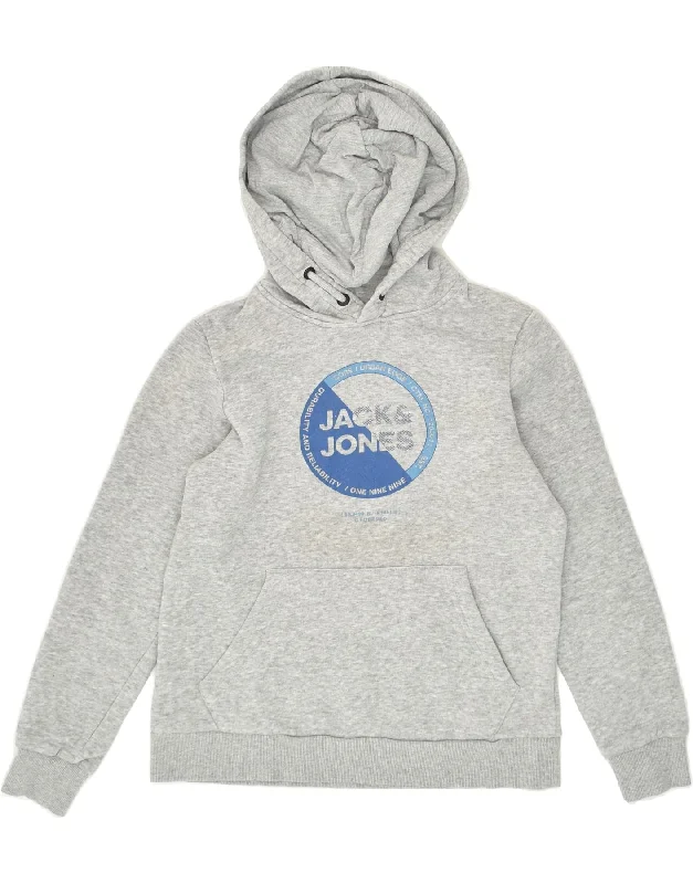 men's performance hoodies -JACK & JONES Boys Graphic Hoodie Jumper 11-12 Years Grey Cotton