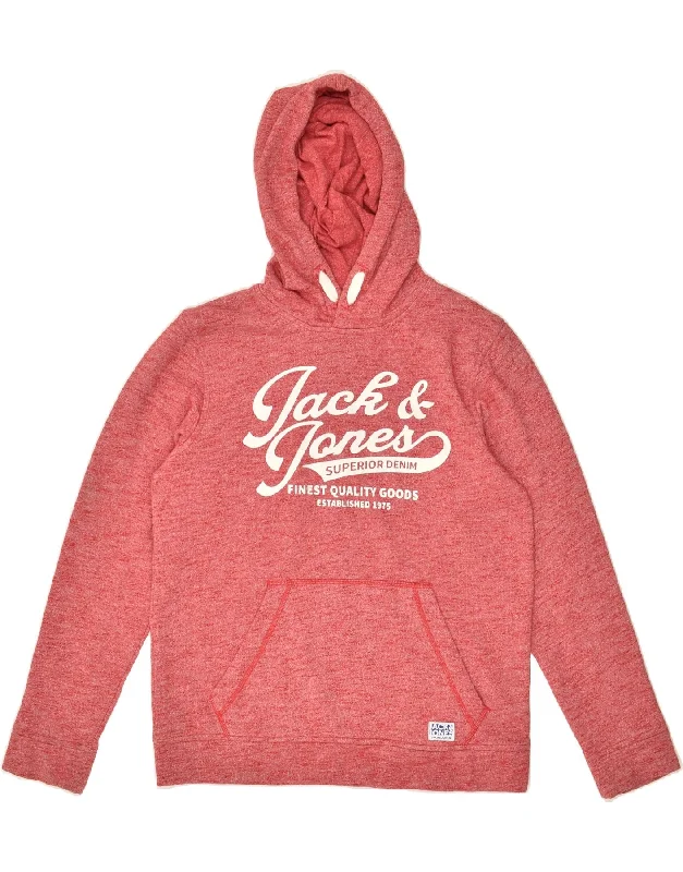 men's graphic design hoodie sweatshirts -JACK & JONES Boys Graphic Hoodie Jumper 15-16 Years Red Cotton