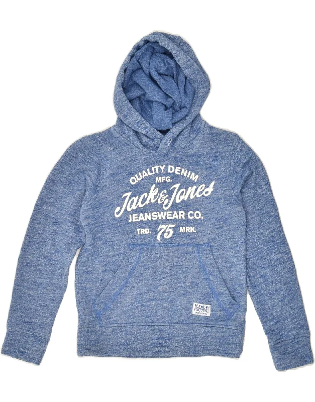 men's hoodie for outdoor workouts -JACK & JONES Boys Graphic Hoodie Jumper 6-7 Years Blue Flecked Polyester