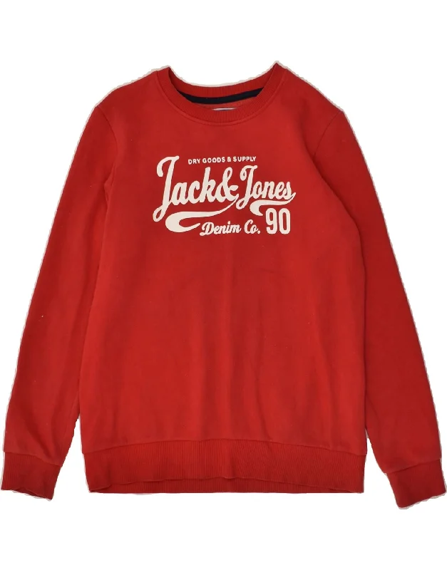 men's stylish fleece hoodies -JACK & JONES Boys Graphic Sweatshirt Jumper 13-14 Years Red Cotton