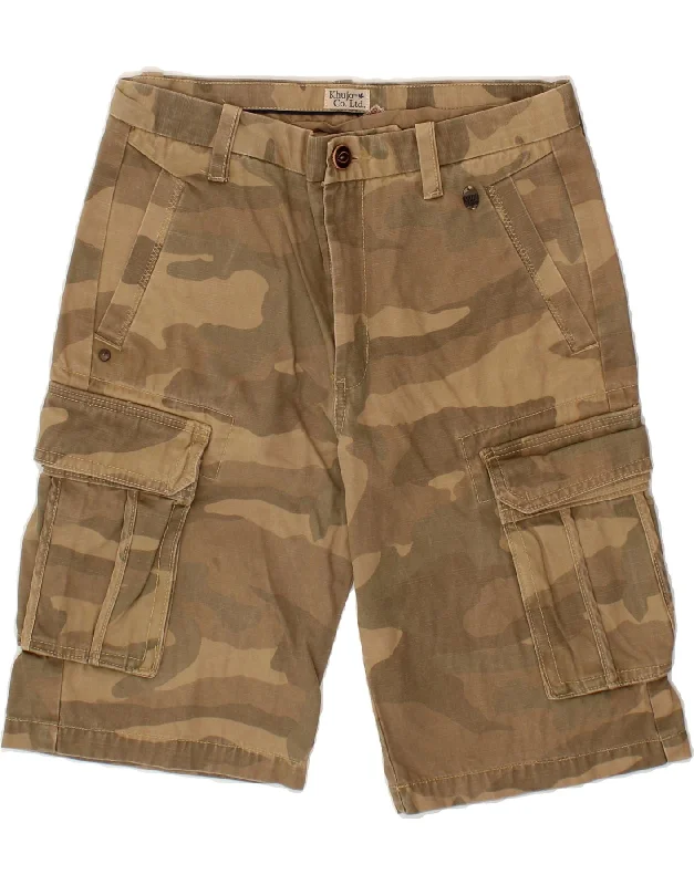 KHUJO Mens Cargo Shorts W32 Medium  Brown Camouflage Cotton