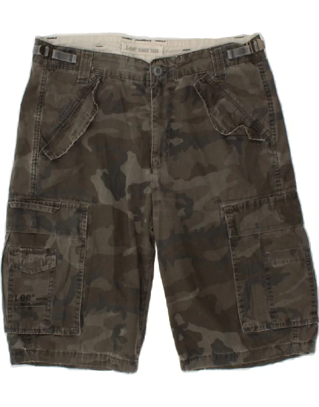 LEE Mens Peace Cargo Shorts W32 Medium Grey Camouflage Cotton