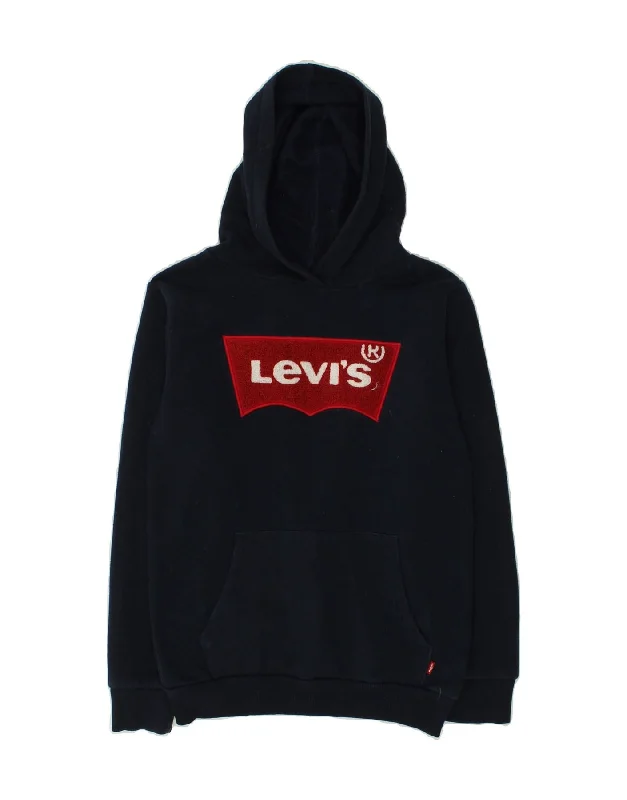 men's hoodie for fall season -LEVI'S Boys Graphic Hoodie Jumper 10-11 Years Navy Blue Cotton