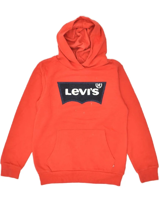 men's hoodies for winter -LEVI'S Boys Graphic Hoodie Jumper 10-11 Years Orange Cotton