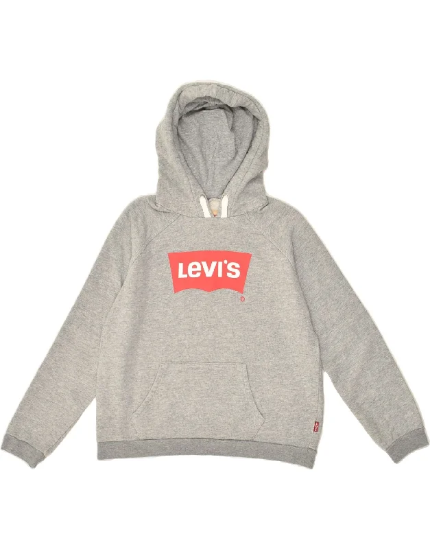 men's hoodie sweatshirt with hoods -LEVI'S Boys Graphic Hoodie Jumper 11-12 Years Grey Cotton