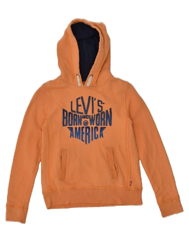 men's cotton hoodies -LEVI'S Boys Graphic Hoodie Jumper 11-12 Years Orange Cotton