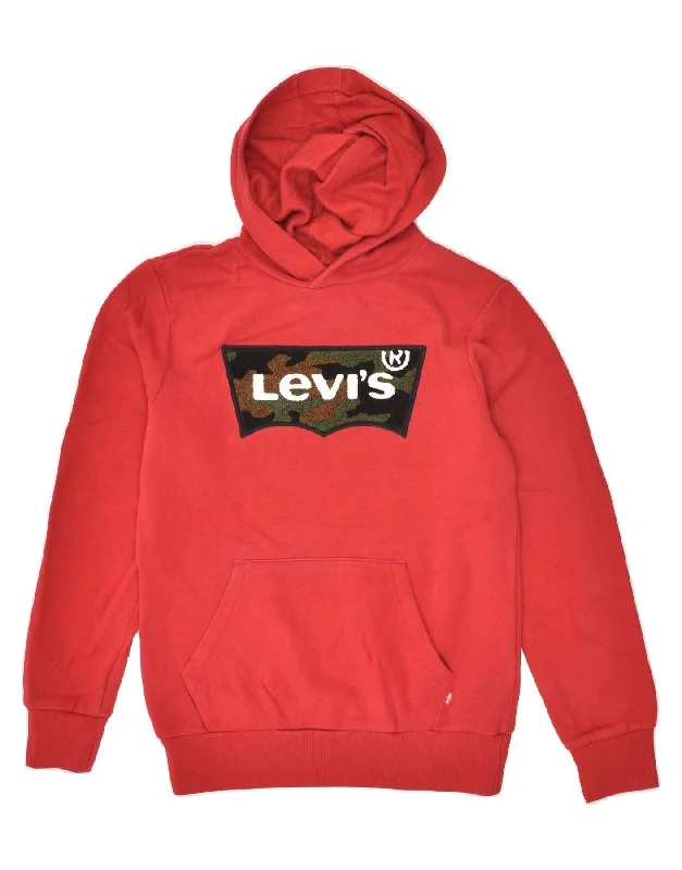 men's hoodie for fall season -LEVI'S Boys Graphic Hoodie Jumper 13-14 Years Red Cotton