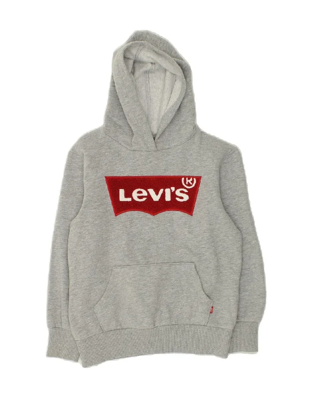 men's printed graphic sweatshirts -LEVI'S Boys Graphic Hoodie Jumper 8-9 Years Small Grey Cotton