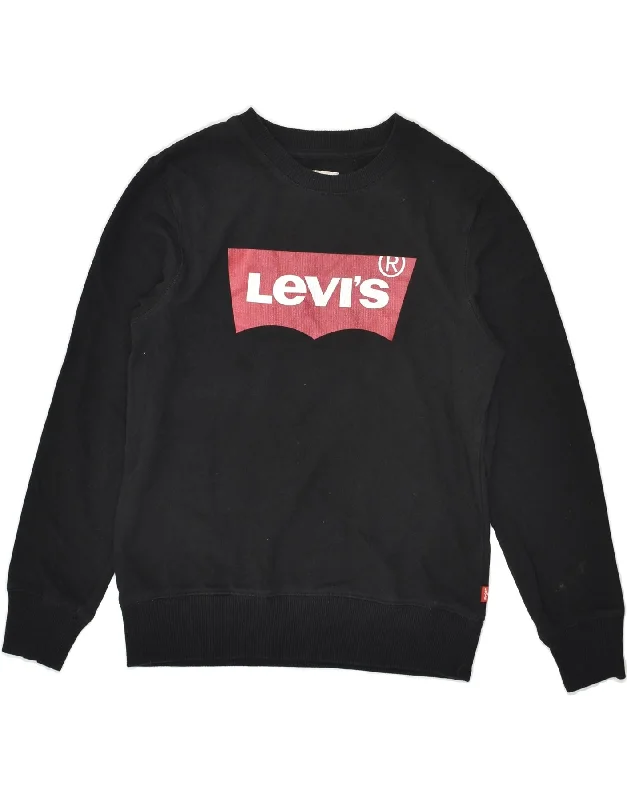 men's hoodie for outdoor workouts -LEVI'S Boys Graphic Sweatshirt Jumper 11-12 Years Black Cotton