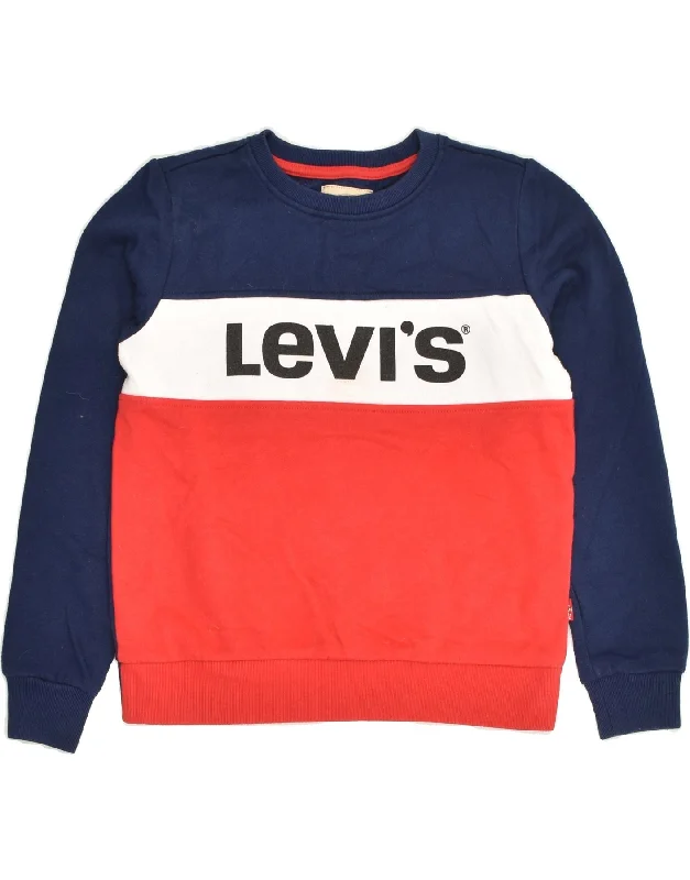 men's hoodie with unique design -LEVI'S Boys Graphic Sweatshirt Jumper 11-12 Years Navy Blue Colourblock