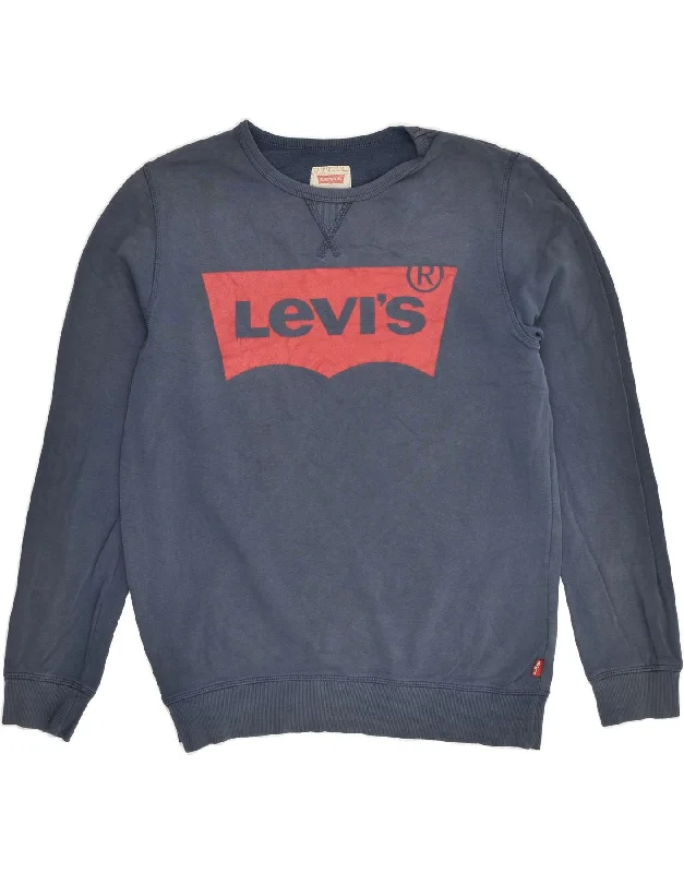 men's graphic hoodies -LEVI'S Boys Graphic Sweatshirt Jumper 15-16 Years Navy Blue Cotton