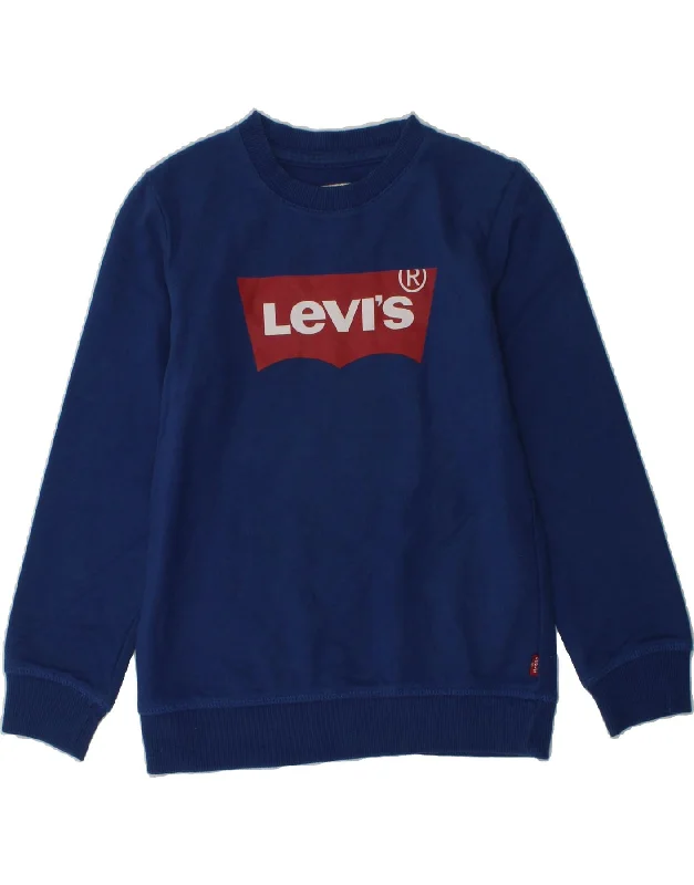 men's trendy hoodies -LEVI'S Boys Graphic Sweatshirt Jumper 4-5 Years Small  Blue Cotton