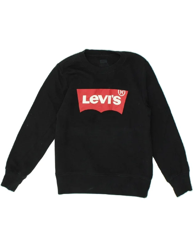 men's eco-friendly hoodies -LEVI'S Boys Graphic Sweatshirt Jumper 8-9 Years Small Black Cotton