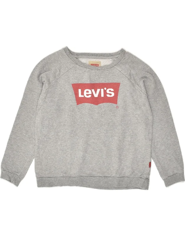 men's workout sweatshirts -LEVI'S Boys Graphic Sweatshirt Jumper 9-10 Years Grey Cotton