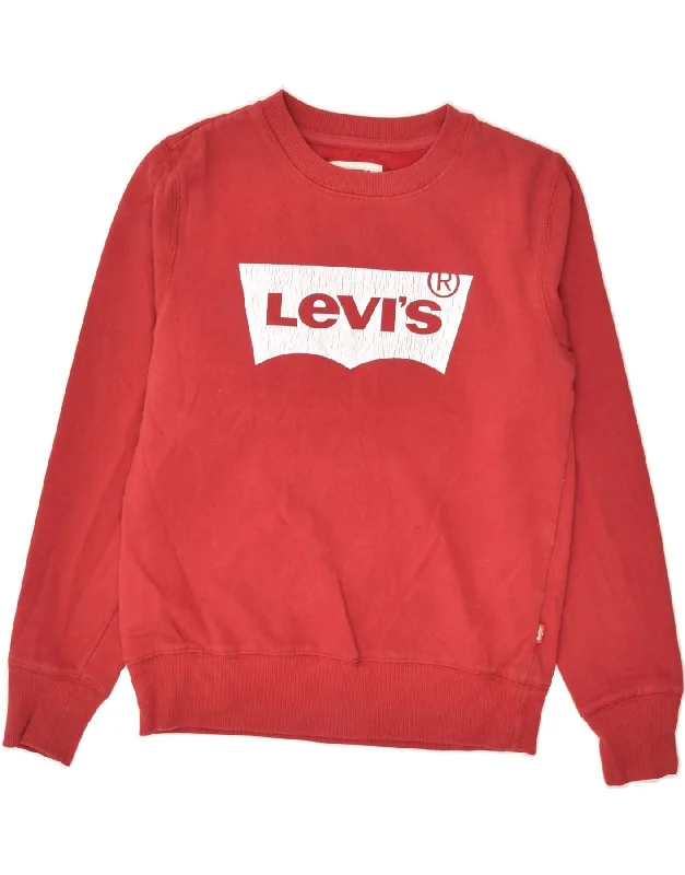 men's pullover hoodies -LEVI'S Boys Graphic Sweatshirt Jumper 9-10 Years Red Cotton