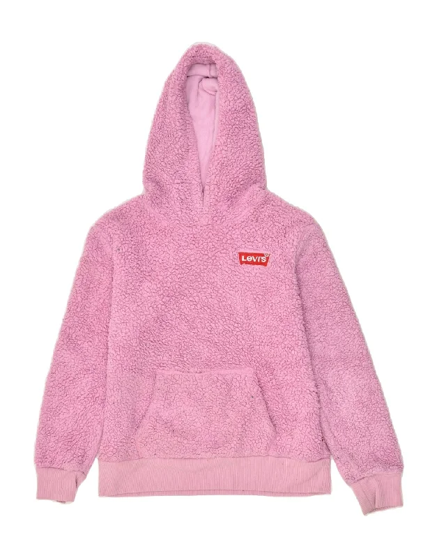 men's long sleeve hoodies -LEVI'S Girls Fleece Hoodie Jumper 12-13 Years Large Pink Polyester